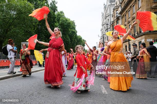 Hare Krishna devotees celebrate Rathayatra the Festival of Chariots in London.