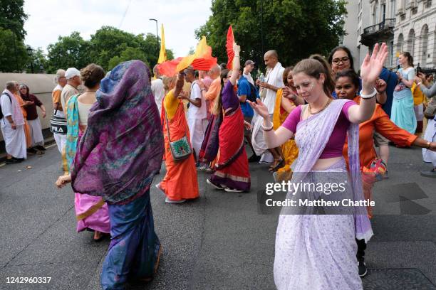 Hare Krishna devotees celebrate Rathayatra the Festival of Chariots in London.