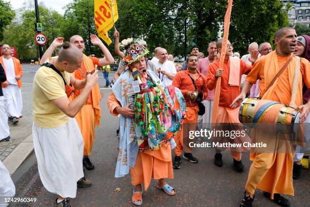 Hare Krishna devotees celebrate Rathayatra the Festival of Chariots in London.