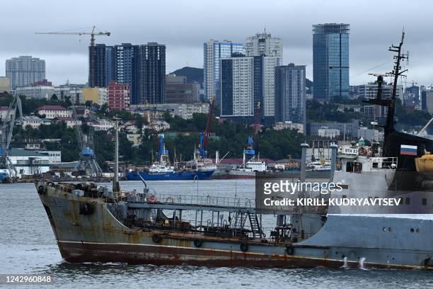 Ships are pictured in the port of the city of Vladivostok on September 5, 2022.