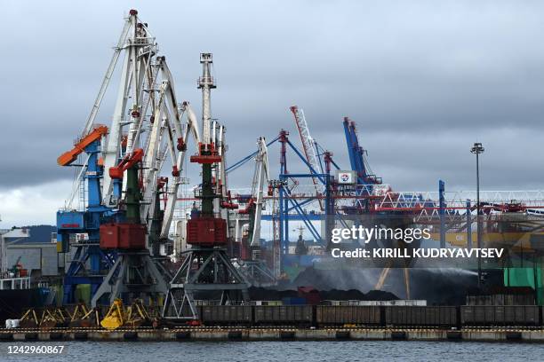 View of the coal terminal of the far-eastern Russian port of Vladivostok on September 5, 2022.