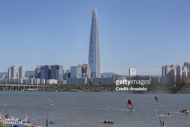 With 123 floors and 555 meters in height, Lotte World Tower is the worldâs 5th tallest building in Seoul, South Korea on August 27, 2022.