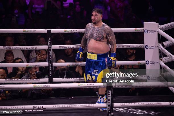 Andy Ruiz is seen as he defeated Luis Ortiz during their fight for the Heavyweight Showdown on Sunday night at the Crypto.com Arena in Los Angeles,...