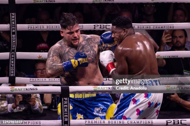 Andy Ruiz and Luis Ortiz exchange punches during their fight for the Heavyweight Showdown on Sunday night at the Crypto.com Arena in Los Angeles,...