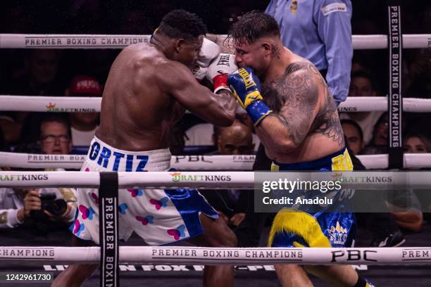 Andy Ruiz and Luis Ortiz exchange punches during their fight for the Heavyweight Showdown on Sunday night at the Crypto.com Arena in Los Angeles,...