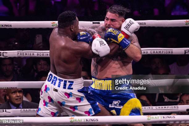 Andy Ruiz and Luis Ortiz exchange punches during their fight for the Heavyweight Showdown on Sunday night at the Crypto.com Arena in Los Angeles,...