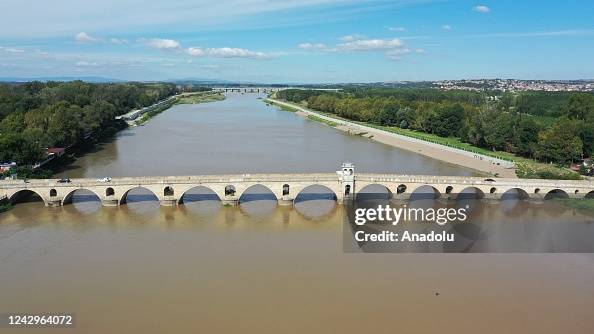 Maritsa An aerial view of the Maritsa river whose flow rate has increased due ...