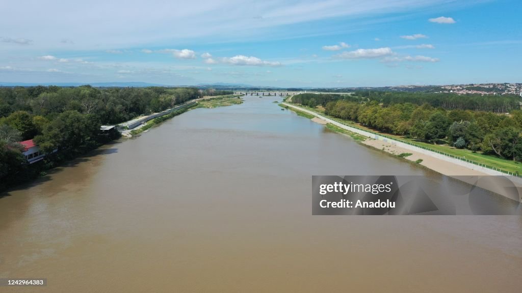 Maritsa An aerial view of the Maritsa river whose flow rate has increased due ...