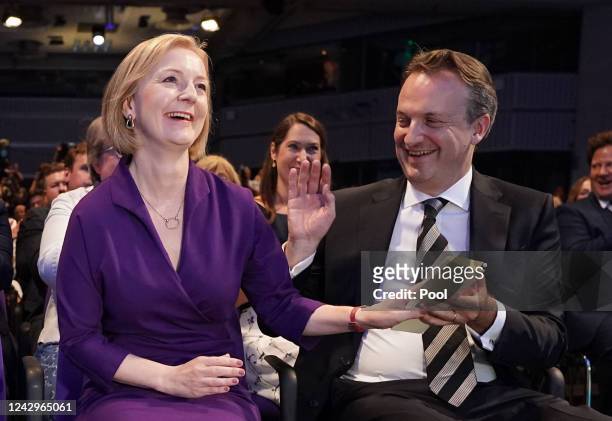 Liz Truss with her husband Hugh O'Leary , as it was announced that she is the new Conservative party leader, and will become the next Prime Minister...