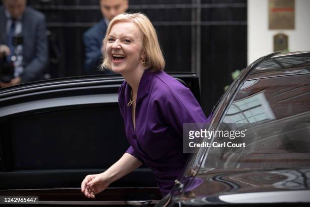 New Conservative Party leader and incoming prime minister Liz Truss arrives at Conservative Party Headquarters on September 5, 2022 in London,...