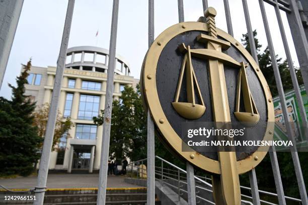 View of the Moscow City Court building following the verdict in former reporter Ivan Safronov' state treason trial, in Moscow on September 5, 2022. -...