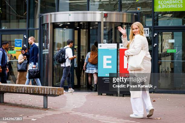 Princess Amalia of The Netherlands starts her studies at the University of Amsterdam with a photo opportunity for the media on September 5, 2022 in...