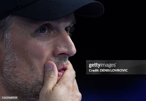 Chelsea's German head coach Thomas Tuchel looks on during a press conference at the Maksimir stadium, in Zagreb, on September 5, 2022 on the eve of...