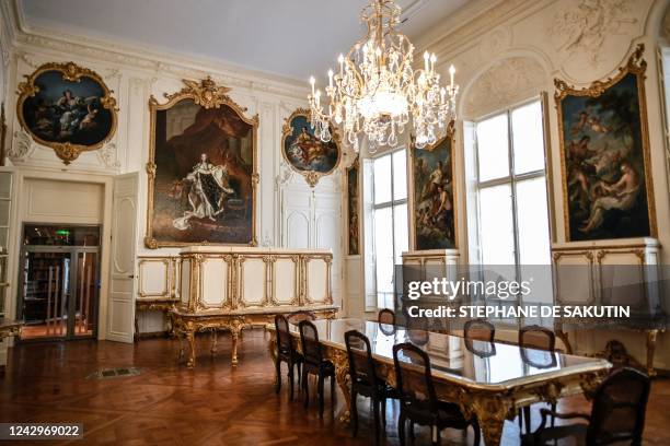 This photograph taken on September 5, 2022 shows art pieces displayed in the museum of the newly renovated "Bibliotheque Nationale de France" in...