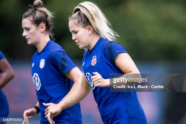 Ashley Sanchez of the United States runs drills during the training session before their match against Nigeria at Reeves Field at American University...