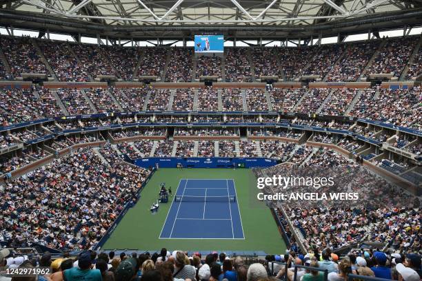 General view of Arthur Ashe Stadium at the USTA Billie Jean King National Tennis Center in New York on September 5, 2022.