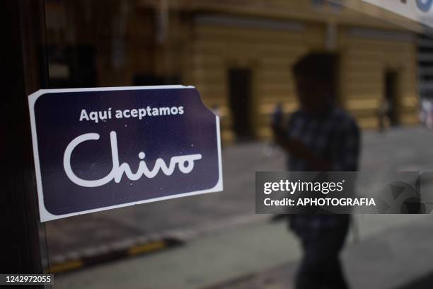 Detail of a Chivo Wallet acceptance sign on September 5, 2022 in San Salvador, El Salvador. On September 7, El Salvador commemorates it's first year...