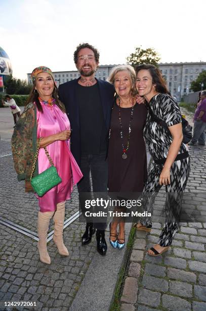 Gitta Saxx, Marcel Ostertag, Jutta Speidel and her daughter Antonia Feuerstein attend the Marcel Ostertag Fashion Show during the Berlin Fashion Week...