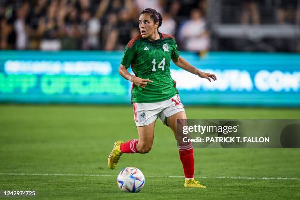 Mexico's Jacqueline Ovalle dribbles the ball during the inaugural Copa Angelina football match between Angel City FC and the Mexican Women's National...