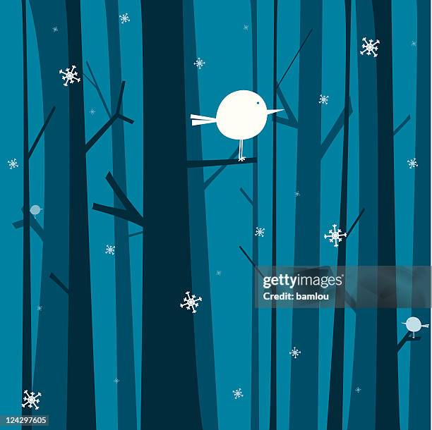 winter birds - birch forest winter stock illustrations