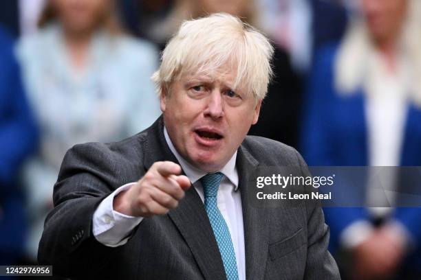 British Prime Minister Boris Johnson delivers a farewell address before his official resignation at Downing Street on September 6, 2022 in London,...