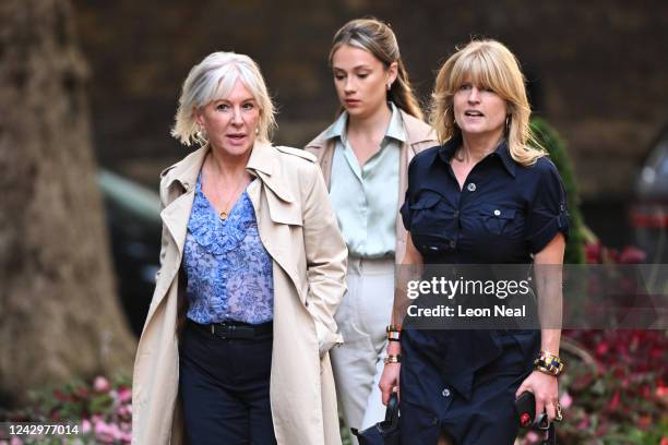 Former British Culture Secretary Nadine Dorries and Rachel Johnson arrive at Downing Street on September 6, 2022 in London, England. British Prime...