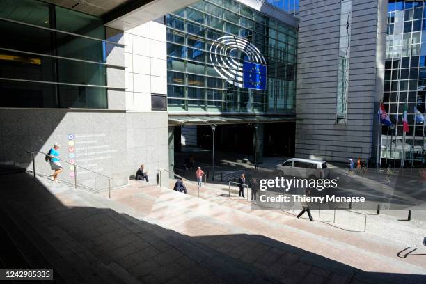 People walk on the stairs outside the European Parliament on September 6, 2022 in Brussels, Belgium. It is up to the European Parliament and the...