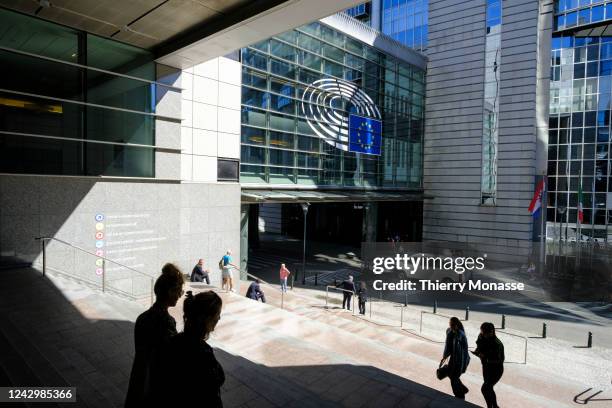 People walk on the stairs outside the European Parliament on September 6, 2022 in Brussels, Belgium. It is up to the European Parliament and the...