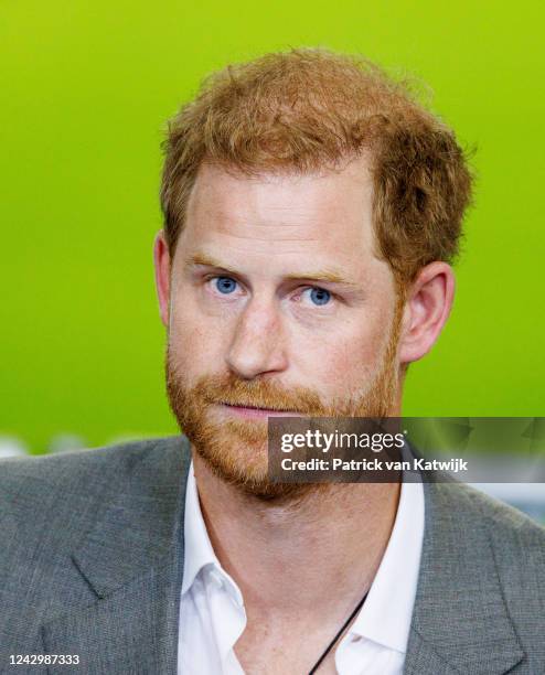 Prince Harry, Duke of Sussex attends a press conference at the Merkur Spiel Arena during the Invictus Games Dusseldorf 2023 - One Year To Go events...