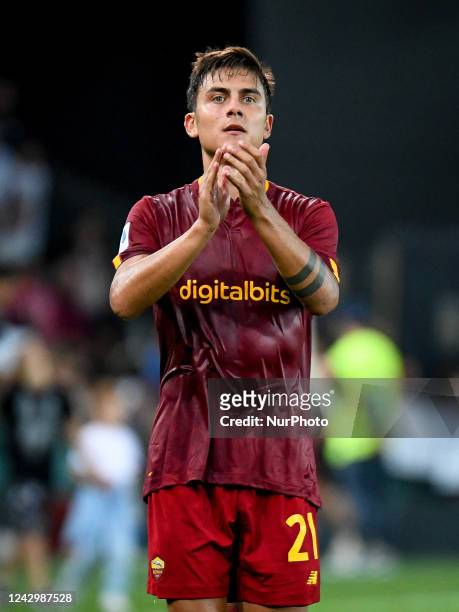 Roma's Paulo Dybala greets fans during the italian soccer Serie A match Udinese Calcio vs AS Roma on September 04, 2022 at the Friuli - Dacia Arena...