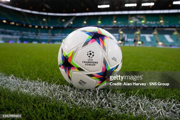 The Official Match Ball during a UEFA Champions League match between Celtic and Real Madrid at Celtic Park, on September 06 in Glasgow, Scotland.