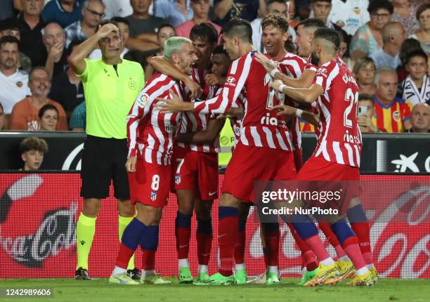 Antoine Griezmann goal celebration during the match between Valencia CF and Club Atletico de Madrid, corresponding to the week 3 of the Liga...