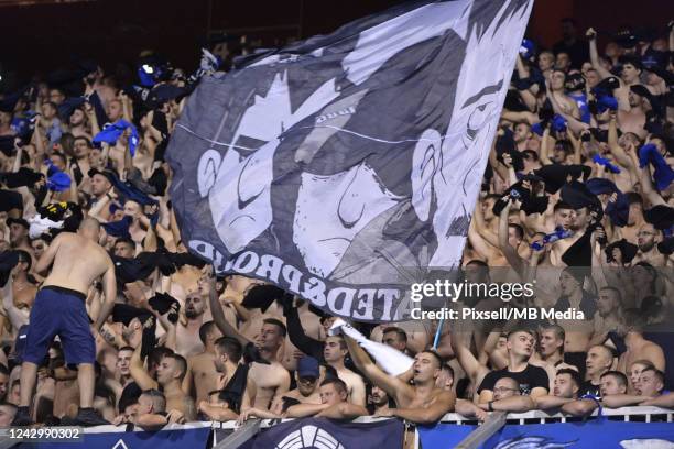 Fans cheer in the stands during the UEFA Champions League group E match between Dinamo Zagreb and Chelsea FC at Stadion Maksimir on September 6, 2022...