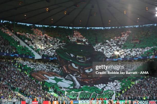 Fans of Celtic unveil a display during the UEFA Champions League group F match between Celtic FC and Real Madrid at Celtic Park on September 6, 2022...