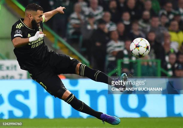 Real Madrid's French forward Karim Benzema controls the ball during the UEFA Champions League Group F football match between Celtic and Real Madrid,...