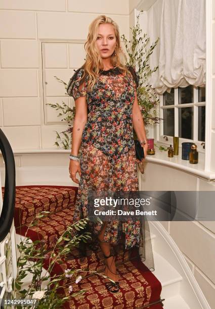Kate Moss attends an intimate dinner to celebrate the launch of new wellness brand Cosmoss By Kate Moss at The Twenty Two on September 6, 2022 in...