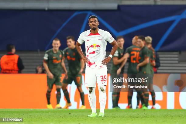 Benjamin Henrichs of RB Leipzig dissapointed after Shakhtar fourth goal during the UEFA Champions League Group F match between RB Leipzig and...