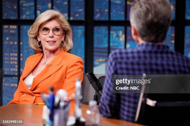 Episode 1325 -- Pictured: Actress Christine Baranski during an inteview with host Seth Meyers on September 6, 2022 --