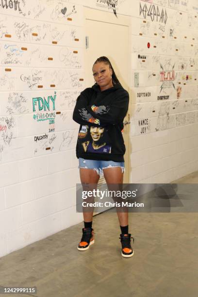 Odyssey Sims of the Connecticut Sun arrives at the arena before the game against the Chicago Sky during Round 2 Game 4 of the 2022 WNBA Playoffs on...