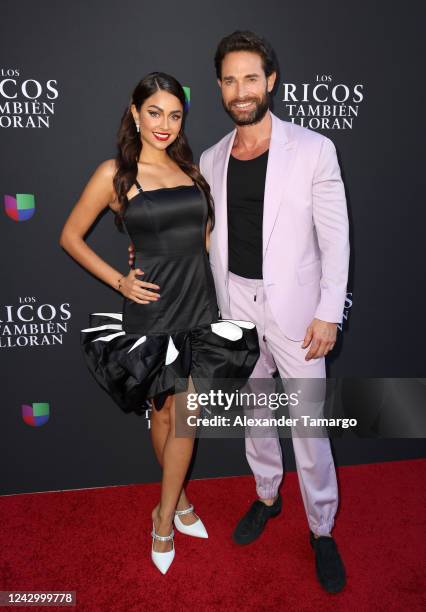 Claudia Martin and Sebastian Rulli are seen at Univision's "Los Ricos Tambien Lloran" red carpet event at The Biltmore Hotel on September 6, 2022 in...