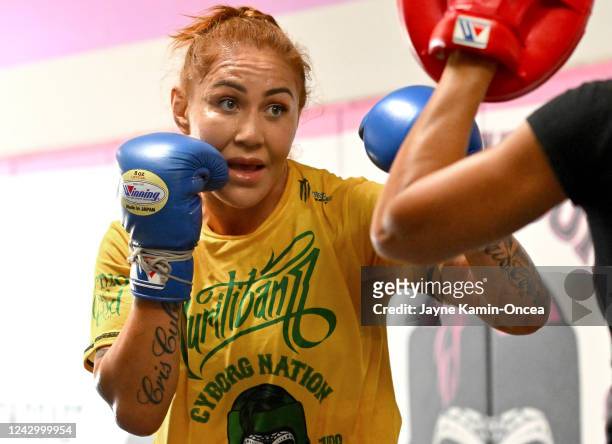 Cris Cyborg, Bellator Featherweight World Champion, works out at the Cyborg Private Facility on September 6, 2022 in Huntington Beach, California....