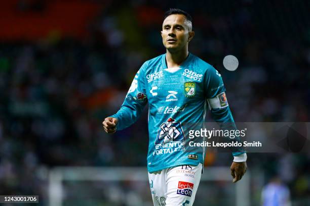 Luis Montes of Leon looks on during the 13th round match between Leon and FC Juarez as part of the Torneo Apertura 2022 Liga MX at Leon Stadium on...