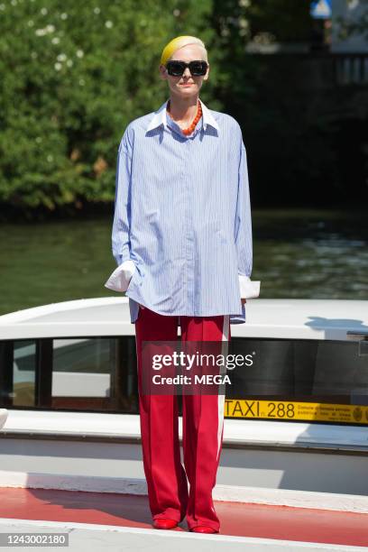 Tilda Swinton is seen on September 06, 2022 in Venice, Italy.