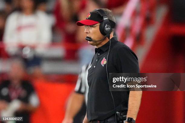 Louisville Cardinals Head Coach Scott Satterfield during the first half of the college football game between the Louisville Cardinals and the...