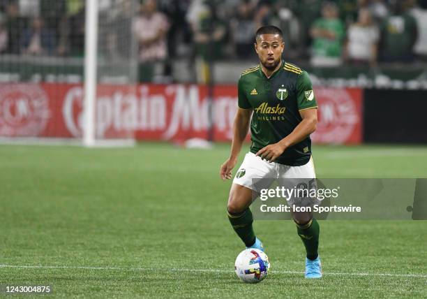 Portland Timbers midfielder Bill Tuiloma controls the ball during a match between the Portland Timbers and Vancouver Whitecaps on July 17, 2022 at...