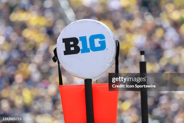 General view of the Big Ten logo on the ball marker is seen during a non-conference college football game between the Colorado State Rams and the...