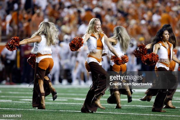 Texas Longhorns pom squad performs during the game against the University of Louisiana Monroe Warhawks on September 03 at Darrell K Royal - Texas...