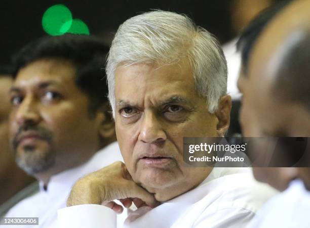 Ranil Wickremesinghe, President of Sri Lanka and United National Party leader attended The United National Party 76th anniversary at the Sugathadasa...