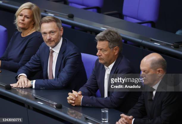 German Chancellor Olaf Scholz , German Minister for Economy and Climate Robert Habeck , German Finance Minister Christian and Nancy Faeser , German...