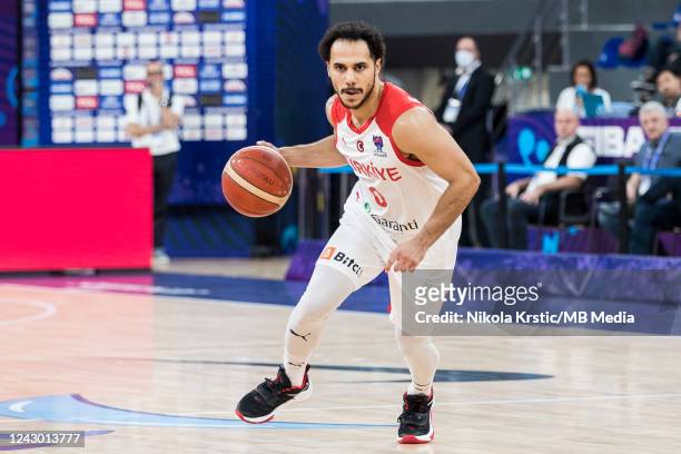 Shane Larkin of Turkey in action during the FIBA EuroBasket 2022 group A match between Turkey and Spain at Tbilisi Arena on September 7, 2022 in...